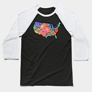 Colorful mandala art map of the United States of America Baseball T-Shirt